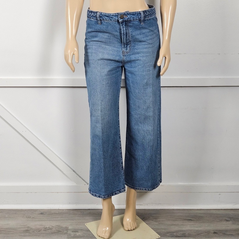Habitual Womens Wide Leg Cropped Jeans Medium Wash Braided Waist 8/29